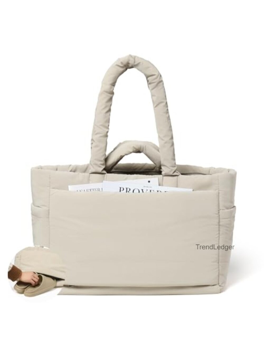 Puffer Tote Bag Women Lightweight Tech Fabric 20L Large Capacity Waterproof